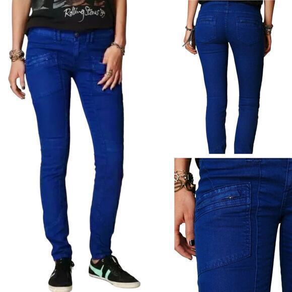 Free People Moto Skinny Jeans‎ Electric Blue Size 26 - Picture 1 of 8